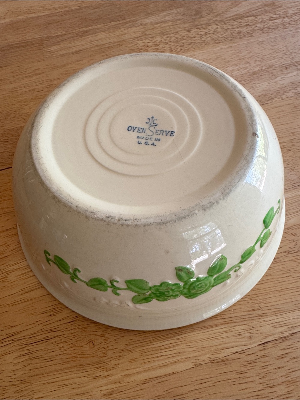Green Floral Ceramic Mixing Bowl - Cream and Green